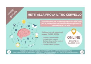 SETTIMANA DEL CERVELLO, tages, tages onlus, valutazione cognitiva, evento gratuito, over 60, decadimento cognitivo, screening cognitivo, neuropsicologia, tages brain, brain, cervello, neuropsichiatra, neuropsicologo, psicogeriatria